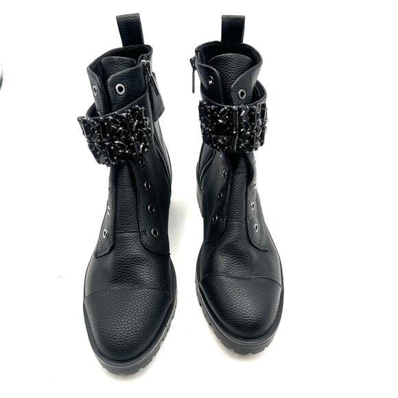 NEW - KARL LAGERFELD PARIS women's Pippa Jeweled Strap Leather Lug Sole - SIZE 9 - Picture 13 of 13